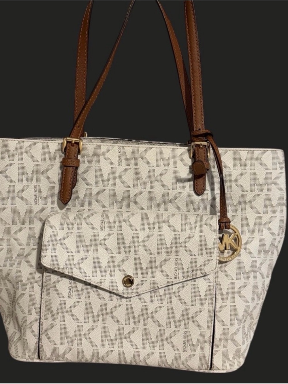 Michael Kors White and Cedar Signature MK Tote